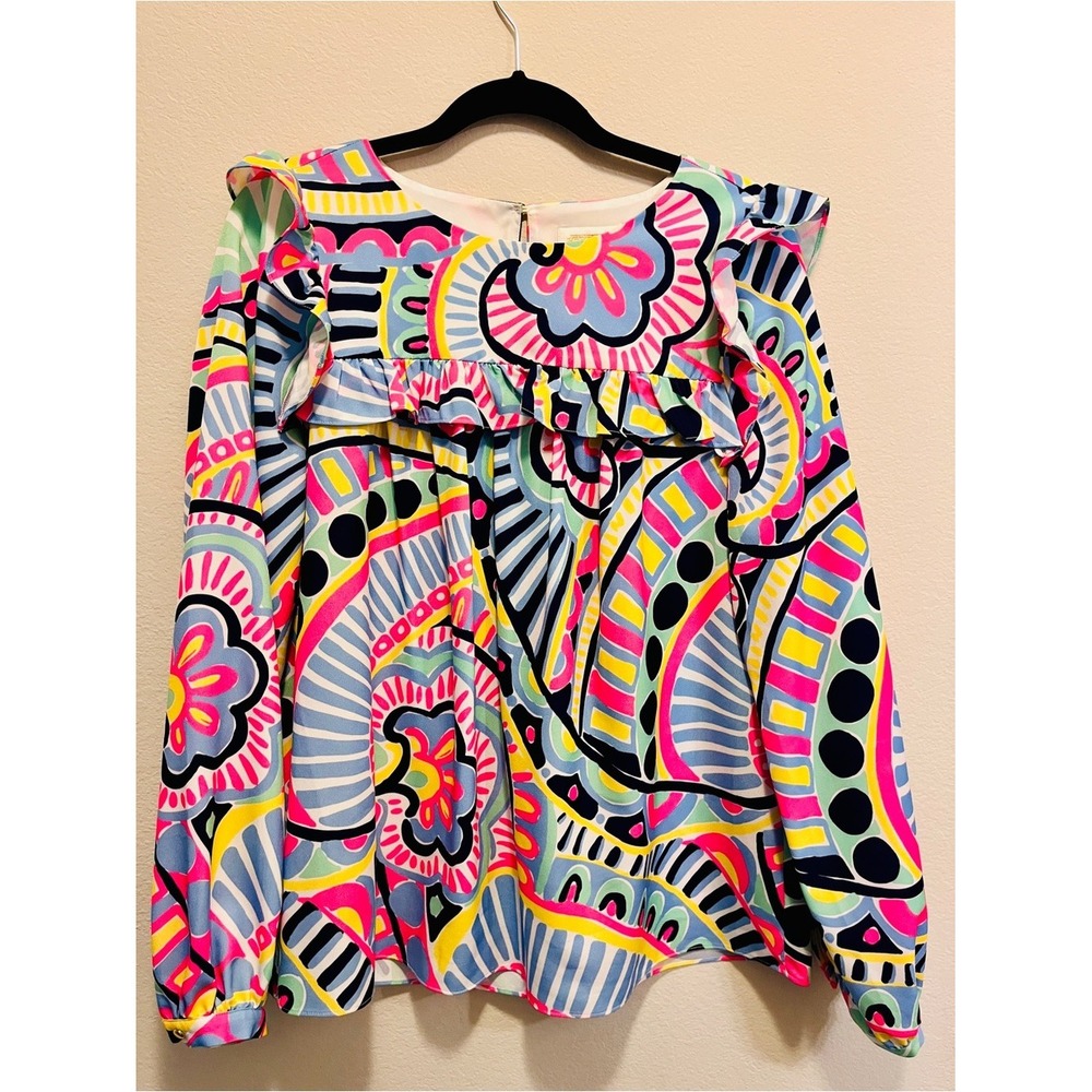 STS Sail to Sable Ruffle Trim Abstract Print Blouse | Medium